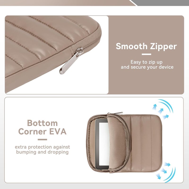 Clezolraa 6-7 Inch Puffy Sleeve Case for 7" Kindle Paperwhite 12th Gen/Colorsoft 2024, 6.8" Kindle Paperwhite 11th Gen, 6" Kindle 11th Gen 2024/2022, Oasis, Protective Pouch Bag, Mocha - Image 5